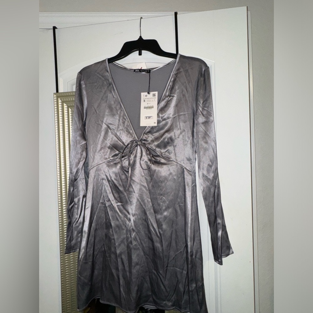 ZARA Satin Mini Dress Sliver NWT - Picture 2 of 8